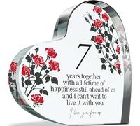 7th Anniversary Plaque Gifts for Wife Husband - 7 Years Together - I Love You Forever Romantic Acrylic Heart Gift For Women Men, 100mm x 100mm Present For Couples Seventh Anniversaries
