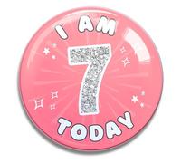 7th Birthday Badge for Girls - Fun & Colourful Party Pins for Kids - Cute Novelty Birthday Gifts for Girls - Ideal for Birthday Celebrations & Party Accessories (7 Pink)