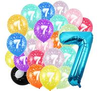 7th Birthday Balloons - Blue 7 & 20pcs 12" Multicoloured Numbers Latex Age Balloons for Girls & Boys Birthday Decorations