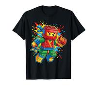 7th Birthday Boy Ninja Brick Block Master Builder 7 Year Kid T-Shirt