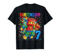 7th Birthday Boy Ninja Brick Block Master Builder 7 Year Kid T-Shirt