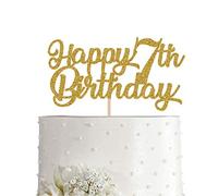 7th Birthday Cake Topper, Gold Glitter Cheers To 7 Years Party Decoration, Supply