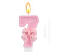 7th Birthday Cake Topper, Pink Butterfly Happy Birthday Candle, Number 7 Candles, Glittering Cake Toppers Candles for Girls Theme Party Family Gathering Decorations(Number 7)