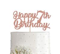 7th Birthday Cake Topper, Rose Gold Glitter Cheers To 7 Years Party Decoration, Supply
