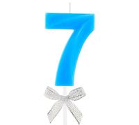 7th Birthday Candle Blue Bow Number 7 Candles Cake Topper Decorations Happy Birthday for Child Boy Girls Anniversary Celebrations Party Supplies