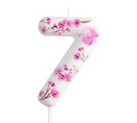 7th Birthday Candle Cherry Blossom Number 7 Candle Cherry Blossom Cake Decoration Birthday Party Supplies White Pink Sakura Themed Cake Topper Decoration for Kids Boy Girl Party Decor Supplies
