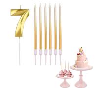 7th Birthday Candle Gold Number 7 Candle for Birthday Cake with Gold Long Candles, Gold 7 Candle for Cake Birthday Cake Topper Decorations for Girls Boys Birthday Wedding Anniversary Party