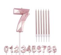 7th Birthday Candle Rose Gold Number 7 Candle for Birthday Cake with Heart-Shaped Candles, Rose Gold 7 Candle for Cake Birthday Cake Topper Decorations for Girls Birthday Wedding Anniversary Party