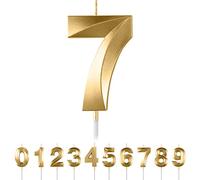 7th Birthday Candles Numbers 7 Birthday Gold Candles for Cake, 3D Diamond Shape Cake Candles Decorations for Birthday Party Wedding Anniversary Celebration Supplies