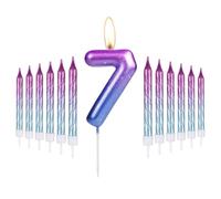 7th Birthday Candles Purple to Blue Gradient Candle with 12Pcs Gradient Spiral Candle for Number 7 Cake Toppers for Happy 7 Birthday Cake Toppers Wedding Anniversary Decorations