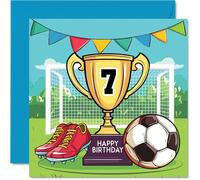 7th Birthday Card Boy - Champions Winners Trophy - Football Birthday Card for 7 Year Old Boy, Age 7 Boys Cards, 145mm Footy Greeting