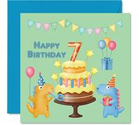 7th Birthday Card Boy - Dinosaur Birthday Card Party - Happy 7 Year Old Boy, Boys Cards for Him, 145mm Greeting for Son Nephew Grandson Kid Children