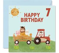 7th Birthday Card Boy - Farmyard Farm Animals - Happy Birthday Card 7 Year Old Boy Girl, Girls Boys Cards for Him Her, 145mm Greeting for Son Nephew Grandson Kid Children