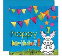 7th Birthday Card Boy Girl - Bunny Rabbit - Happy Birthday Card 7 Year Old Boy, Girls Boys Cards for Her Him, 145mm Greeting for Son Daughter Nephew Niece Grandson Little Brother