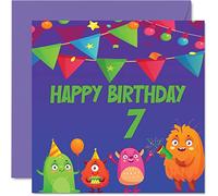 7th Birthday Card Boy Girl - Monster Birthday Card - Happy 7 Year Old Boy, Girls Boys Cards for Him Her, 145mm Greeting for Son Nephew Grandson Kid Children