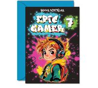 7th Birthday Card boys - Epic Gamer boy - Happy Birthday Card for 7 Year Old boy Kids, A5 Seven Seventh Bday Video Game Gaming Greeting Cards