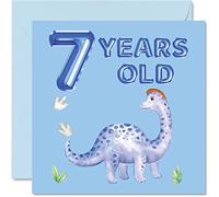 7th Birthday Card - Dinosaur & Balloons - Happy Birthday Card 7 Year Old Boy, Boys Cards for Him, 145mm Greeting for Son Nephew Grandson Kid Children