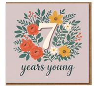 7th Birthday Card - Floral Wreath with Large Number 7 and 'years young' Script - Elegant Botanical Birthday Card for Child