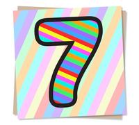 7th Birthday Card For Boy/For Girl - Colourful Striped 7 Birthday Card - Seventh Birthday Card in Multicolour, Pink & Blue Design - 7th Birthday Card For Son, Daughter, Grandson, Granddaughter