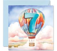 7th Birthday Card for Boys Girls - Hot Air Balloon - Happy Birthday Card 7 Year Old Boy Girl, Cards for Him Her, 145mm Greeting Cards Niece Nephew Kids Children