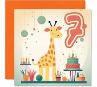 7th Birthday Card for Boys Girls - Safari Giraffe - Happy Birthday Card 7 Year Old Boy Girl, Cards for Him Her, 145mm Greeting Cards Niece Nephew Kids Children