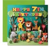 7th Birthday Card for Boys Girls - Jungle Animals - Happy Birthday Card 7 Year Old Boy Girl, Cards for Him Her, 145mm Greeting Cards Nephew Niece Children Kids (NOT 3D POP UP)