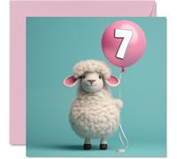 7th Birthday Card for Girls Boys - Sheep Balloon - Happy Birthday Card 7 Year Old Girl Boy, Cards for Her Him, 145mm Greeting Cards Niece Nephew Kids Children