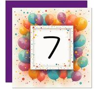 7th Birthday Card for Men Women - Any Age - Balloon Birthday Card for 7 Year old Girl Boy Kids Son Daughter seven, seventh Granddaughter Niece Sister cousin
