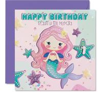 7th Birthday Card Girl - Beautiful Little Mermaid - Happy Birthday Card for 7 Year Old Girl, Age 7 Girls Cards, 145mm Bday Greeting