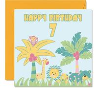 7th Birthday Card Girl - Jungle Birthday Card - Happy 7 Year Old Girl Boy, Boys Girls Cards for Her Him, 145mm Greeting for Daughter Son Nephew Niece Granddaughter