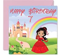 7th Birthday Card Girl - Princess Castle - Happy Birthday Card 7 Year Old Girl, Girls Cards for Her, 145mm Greeting for Daughter Niece Granddaughter Kid Children