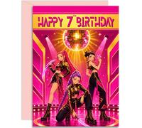 7th Birthday Card K-Pop Girls Disco Design, Kpop Colourful Popstar for 5th Birthdays 5th Daughter, Granddaughter Sister, School Friend Large A5 Size Card with Pink Envelope