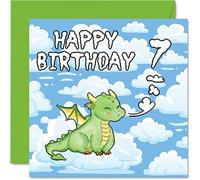 7th Birthday Card Unisex - Cute Dragon - Happy Birthday Card 7 Year Old, 145mm Greeting for Son Daughter Brother Sister Grandson Granddaughter Niece Nephew Cousin