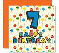 7th Birthday Card Unisex - Lollipop Sweets Candy - Happy Birthday Card 7 Year Old Son Daughter Brother Sister Grandson Granddaughter Niece Nephew Cousin, 145mm Bday Greeting