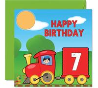 7th Birthday Card Unisex - Train - Happy Birthday Card for 7 Year Old Son Daughter Brother Sister Grandson Granddaughter Niece Nephew Cousin, 145mm Greeting