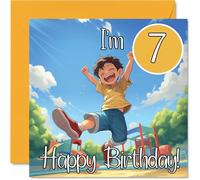 7th Birthday Cards for Boys - Anime Kid - Happy Birthday Card for 7 Year Old Boy Nephew Godson Cousin Grandson, 145mm Bday Greeting Cards
