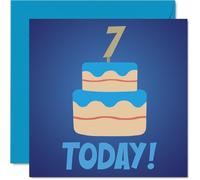 7th Birthday Cards for Boys - Blue Bday Cake 7 Today! - Happy Birthday Card for 7 Year Old Boy Grandson Nephew Cousin Brother, 145mm Bday Greeting Cards