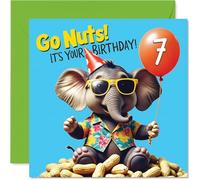 7th Birthday Cards for Boys Girls - Elephant Go Nuts! Its Your Birthday! - Happy Bday Card for 7 Year Old Boy Girl Niece Grandson Sister Nephew, 145mm Bday Greeting Cards