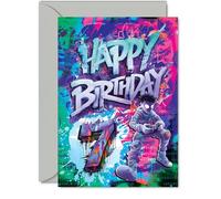 7th Birthday Cards for Boys Girls - Epic Gamer - Happy Birthday Card for 7 Year Old Boy Girl Cousin Daughter Grandson Son, 5x7 Inch Bday Greeting Cards