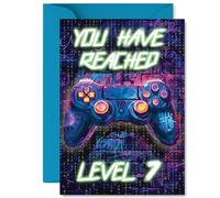 7th Birthday Cards for Boys Girls - Neon Video Gamer - Happy Birthday Card for 7 Year Old Boy Girl Brother Son Granddaughter Grandson, A5 Bday Greeting Cards