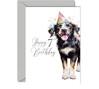 7th Birthday Cards for Boys Girls - Party Dog - Happy Birthday Card for 7 Year Old Boy Girl Grandson Granddaughter Son Daughter Nephew Niece, A5 Bday Greeting Cards