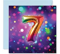7th Birthday Cards for Boys Girls - Rainbow Foil Balloon - Happy Birthday Card for 7 Year Old Boy Girl Granddaughter Grandson Son Cousin, 145mm Bday Greeting Cards