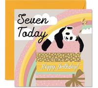 7th Birthday Cards for Boys Girls - Sleepy Panda - Happy Birthday Card for 7 Year Old Boy Girl Cousin Daughter Grandson Son, 145mm Bday Greeting Cards