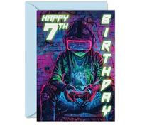 7th Birthday Cards for Boys Girls - Video Game Gamer - Happy 7 Birthday Card for Son Daughter Nephew Niece Grandson, A5 Seven Seventh Bday Greeting Cards