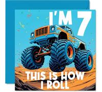 7th Birthday Cards for Boys - Monster Truck This Is How I Roll - Happy Birthday Card for 7 Year Old Boy Son Godson Brother Great Nephew, 145mm Bday Greeting Cards