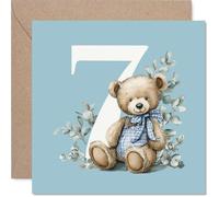 7th Birthday Cards for Boys - Number Bears - Happy Birthday Card for 7 Year Old Boy Godson Great Nephew Grandson Step Son, 145mm Bday Greeting Cards