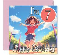7th Birthday Cards for Girls - Anime Kid - Happy Birthday Card for 7 Year Old Girl Granddaughter Daughter Niece Sister, 145mm Bday Greeting Cards