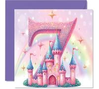 7th Birthday Cards for Girls - Fairy Princess Castle - Happy Birthday Card for 7 Year Old Girl Granddaughter Step Daughter Great Niece Niece, 145mm Bday Greeting Cards