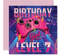 7th Birthday Cards for Girls - Gamer Level - Happy Birthday Card for 7 Year Old Girl Granddaughter Step Daughter Great Niece Niece, 145mm Bday Greeting Cards