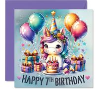 7th Birthday Cards for Girls - Unicorn Balloons - Happy Birthday Card for 7 Year Old Girl Granddaughter Step Daughter Great Niece Niece, 145mm Bday Greeting Cards
